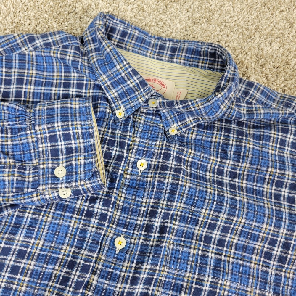 Brooks Brothers Slim Mens XL Blue Plaid Button Down‎ Long Sleeve